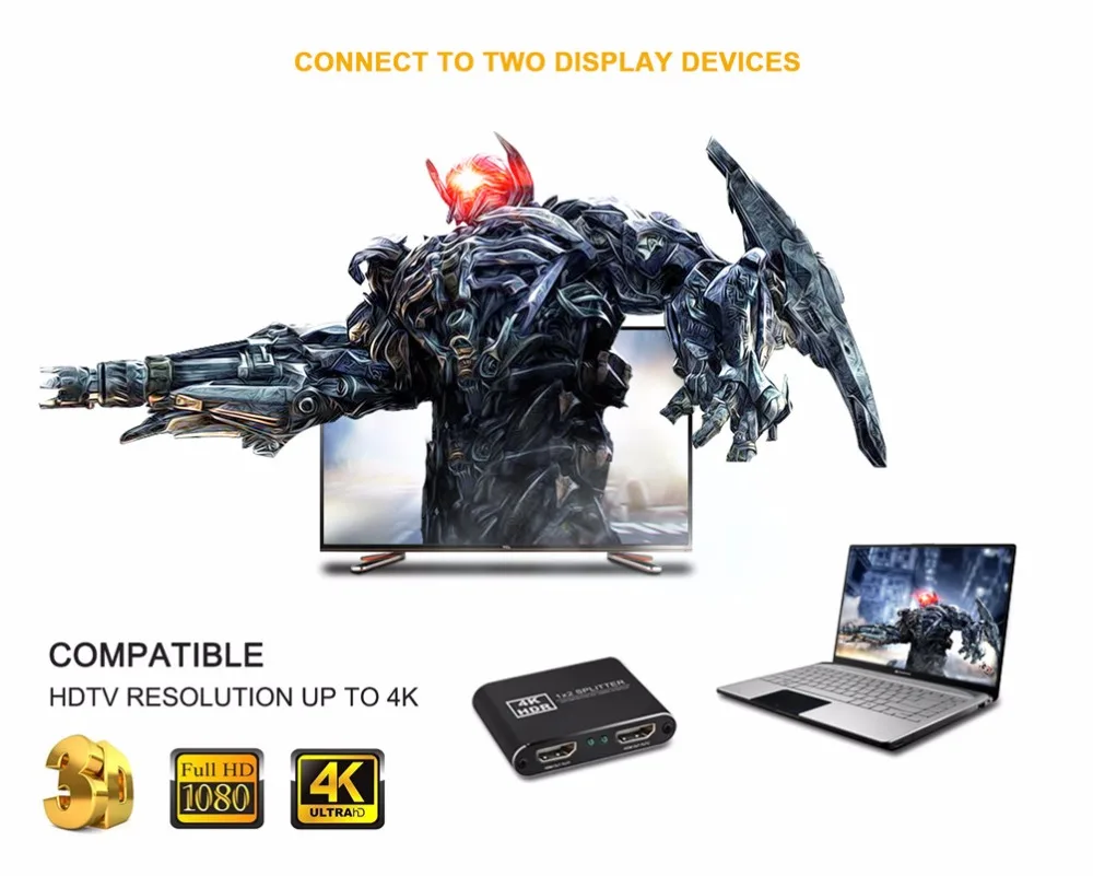 NewBEP HDMI сплиттер 1x2 4k X 2k 3D переключатель адаптер 1 в 2 выход с источником питания для