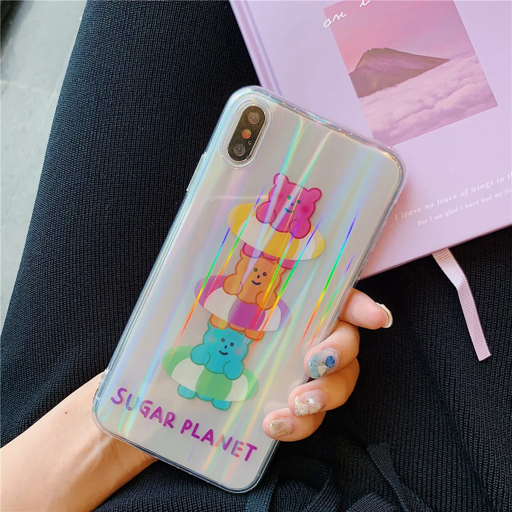 Лазерный чехол для iPhone X мягкий IMD блестящий 6 S 7 8 Plus XS MAX XR Чехол Радуга Аврора