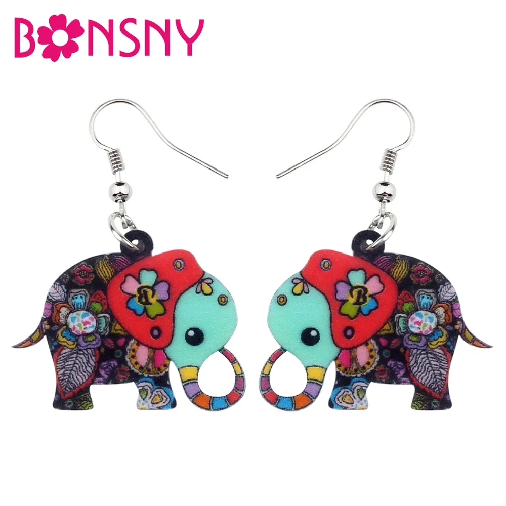 Bonsny акриловые Мультяшные цветочные серьги Слоник большие висячие капли Новинка
