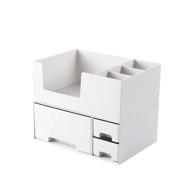 white set Пластиковый органайзер для макияжа, коробка для хранения косметики, кисть, помада, органайзер, держатель, контейнер для макияжа, для стола, для хранения мелочей - Цвет: white set