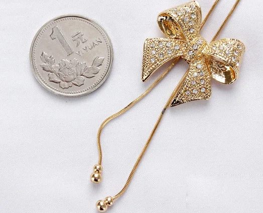 1PCS Rhinestone insert Bow Tie Pendant Necklaces 3CM*2.8CM Sweater Necklacer Women Jewelry F240 | Украшения и аксессуары