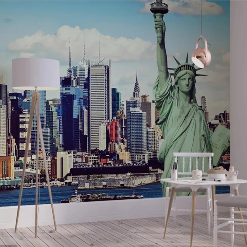 3D Statue of Liberty American City Construction Backside Wallpaper Murals Printed Photo Wall Mural Paper Rolls Contact | Обустройство
