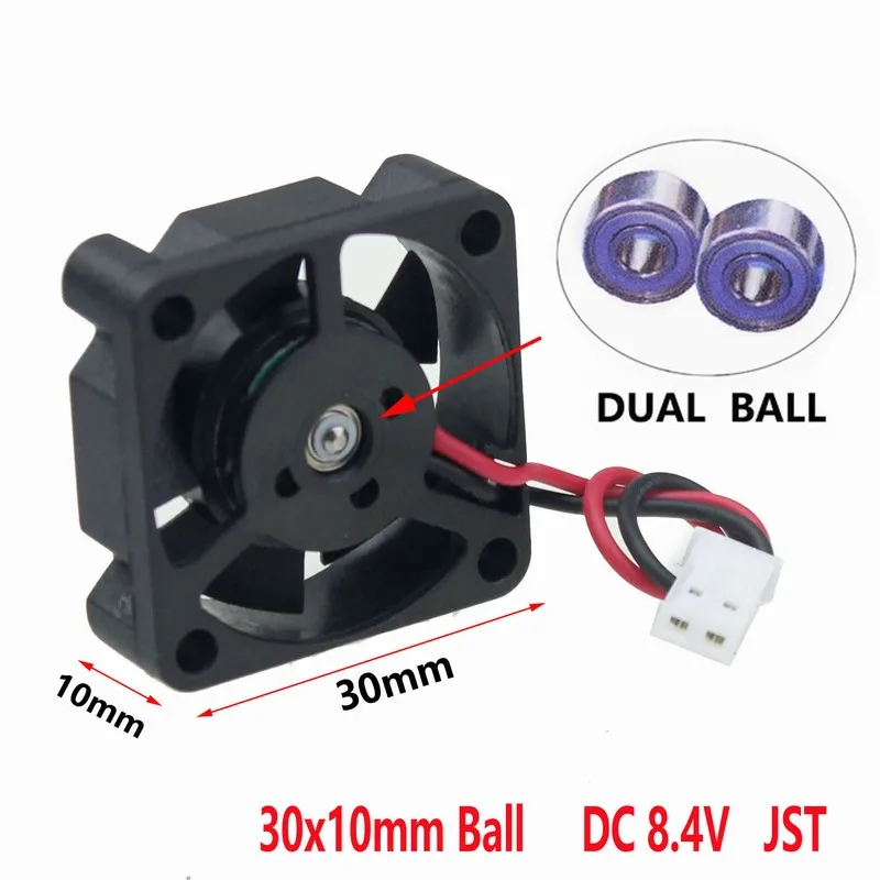 

2 Pieces Gdstime 3010 30x30x10mm 30mm 3cm 8.4v Two Ball Bearing White JST DC Brushless Cooling Cooler Fan