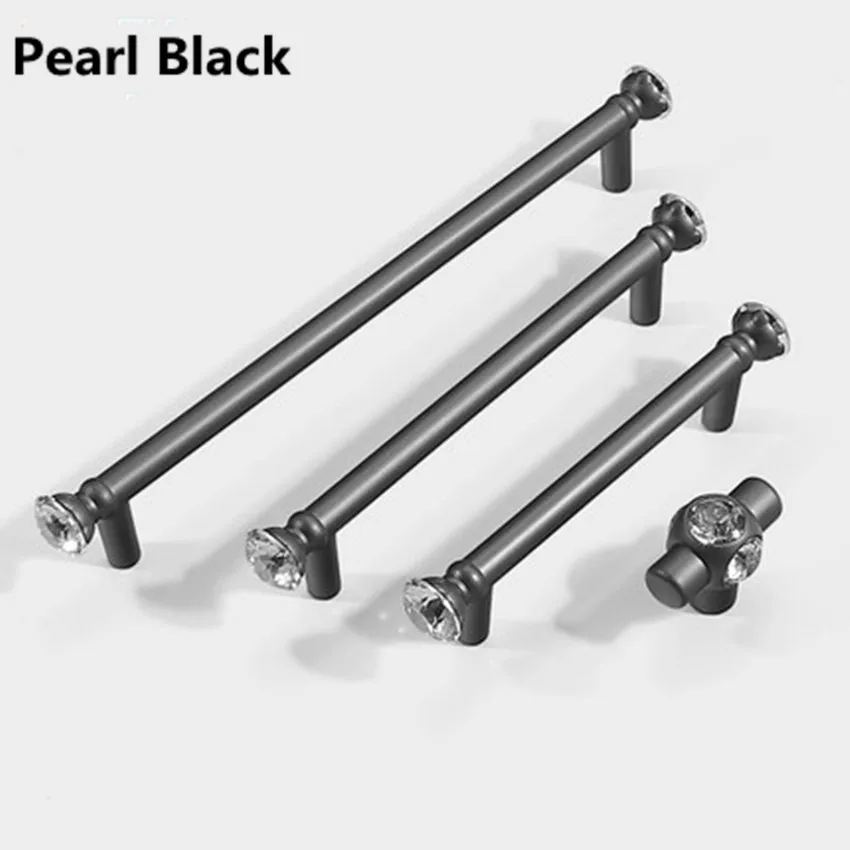 pearl black 96 128 192 мм современная мода кристалл серебро золото win шкаф кухонный шкаф дверная ручка хромированная жемчужина черная ручка ящика - Цвет: pearl black