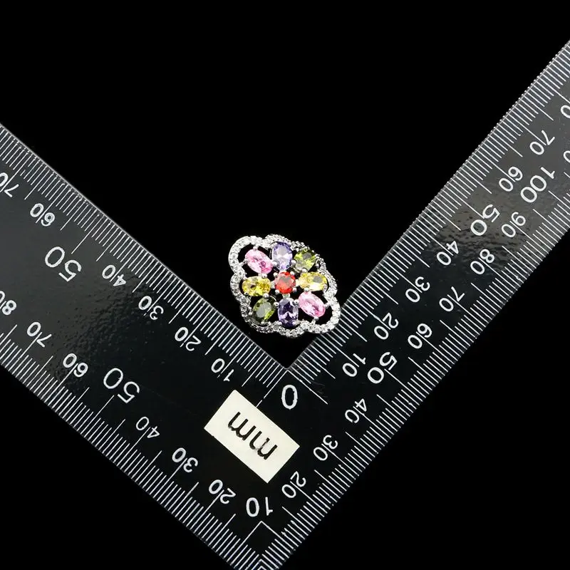 925 пробы Серебряное кольцо многоцветный кубический цирконий белый кристалл для