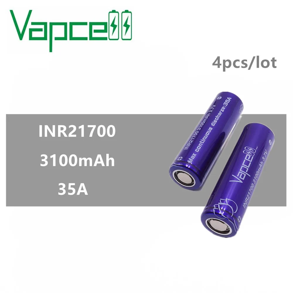 4 шт. VAPCELL INR21700 21700 аккумулятор 3100 мАч 35A перезаряжаемая батарея высокой мощности 3 7