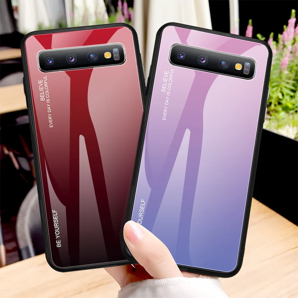 KEYSION Gradient Tempered Glass Case for Samsung Galaxy S10 5G Version Plus Protective Phone Back Cover S10e S10+ |