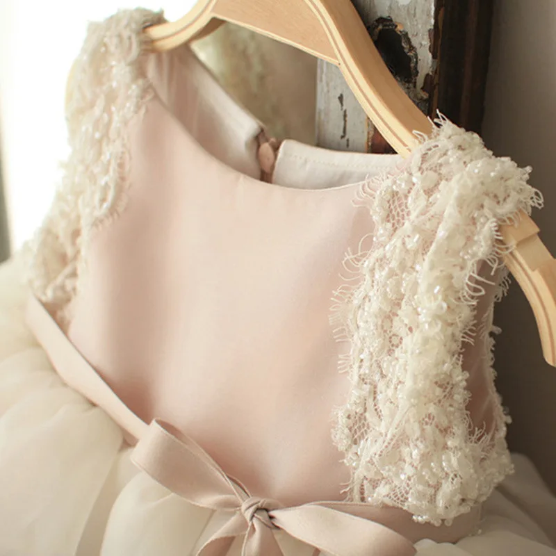 Fashion Kids Sleeveless Lace Ruffles Princess Dress for Girls Children Party Gown Flower Wedding Pearl Tassels | Детская одежда и