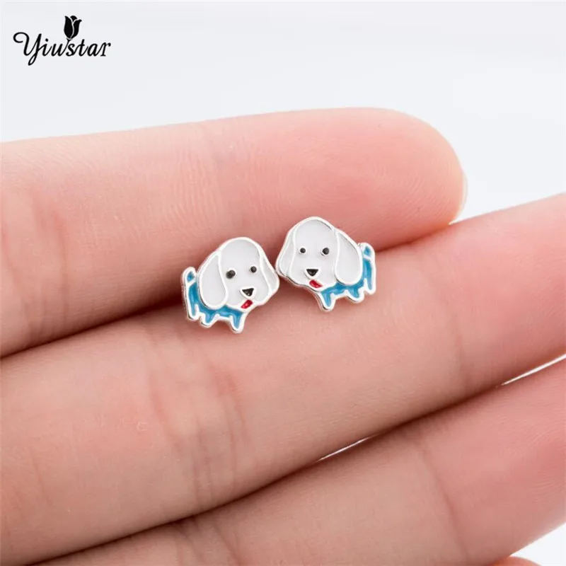 yiustar Enamel Animal Pet Dog Stud Earring for Women cute French Bulldog Huskies Earings Puppy Fashion Jewelry Gift SYED215 | Украшения и
