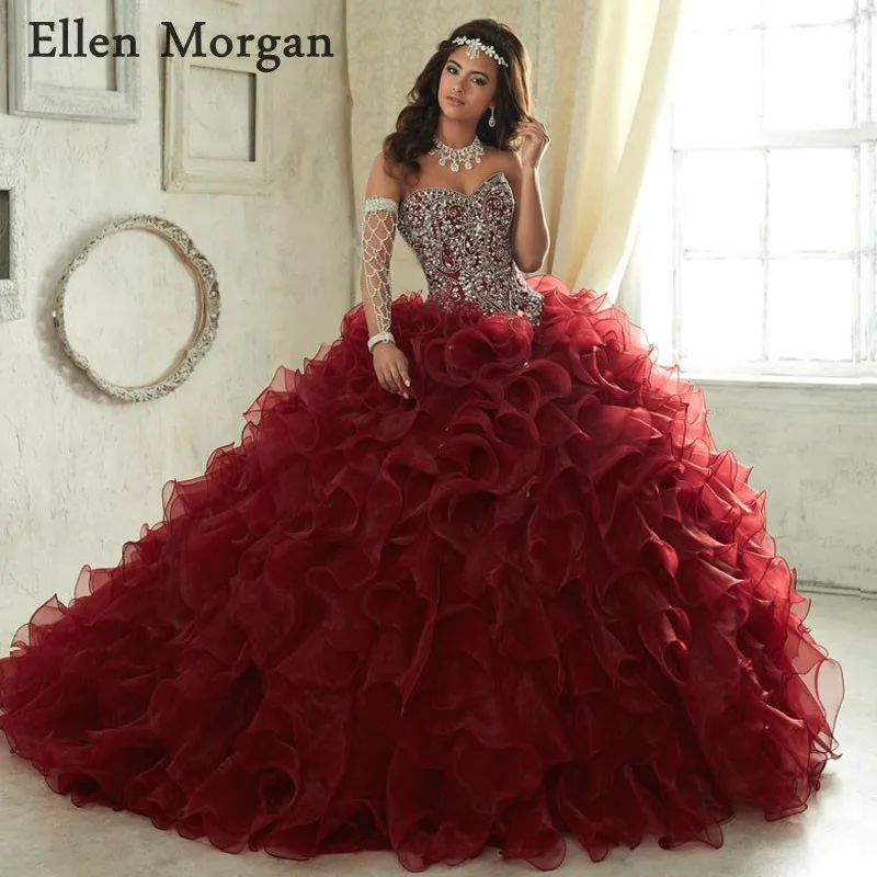 Элегантные бордовые платья Quinceanera с фрисками 2019 реальные изображения
