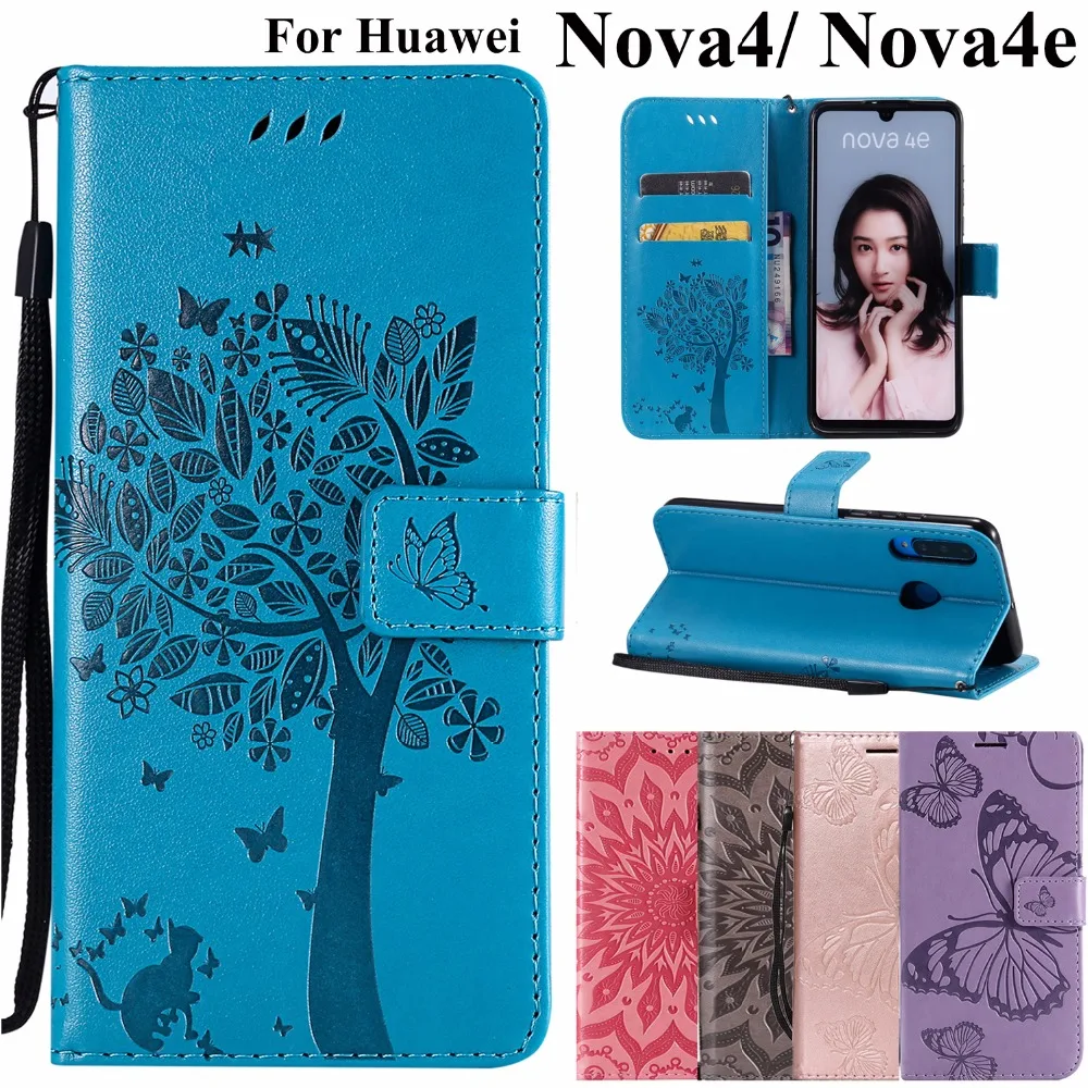 Чехол для Huawei Nova 4e чехол телефона 4 nova4 флип Модный 3D с деревом кошкой подсолнухом