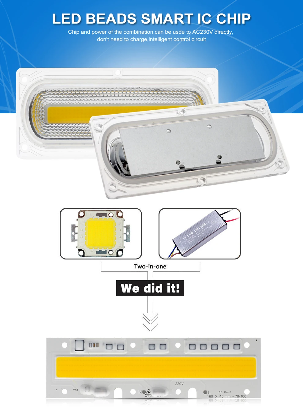 Светодиодный COB чип лампа AC 220 В 30 Вт 50 Вт 100 Вт 150 Вт Smart IC/светодиодный объектив для DIY светодиодный прожектор COB лампы