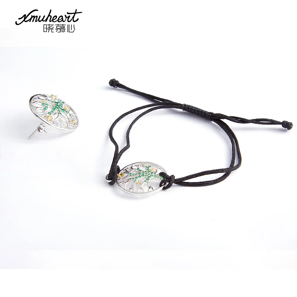 XMUHEART Jewelry Sets For Women Green Stone Crystal Tree Of Life Bracelet Brooch Vintage Fashion High Quality | Украшения и