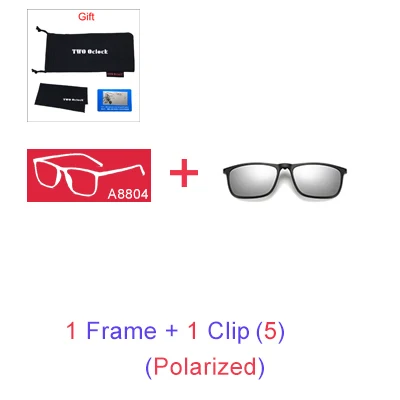 1 Frame 1 SilverClip Два Oclock поляризованные магнитные солнцезащитные очки для мужчин UV400 Высокое качество 5 в 1 клип на солнцезащитных очков женские квадратные диоптрийные очки оправа A8804 - Цвет линз: 1 Frame 1 SilverClip