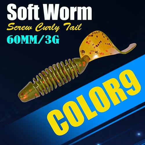 Color9 6 шт./лот Afishlure винт хвост Мягкая приманка личинка 60 мм 3 г jerkbait воблер с джиг-головкой Capuchin Maggots рыболовные силиконовые приманки - Цвет: Color9