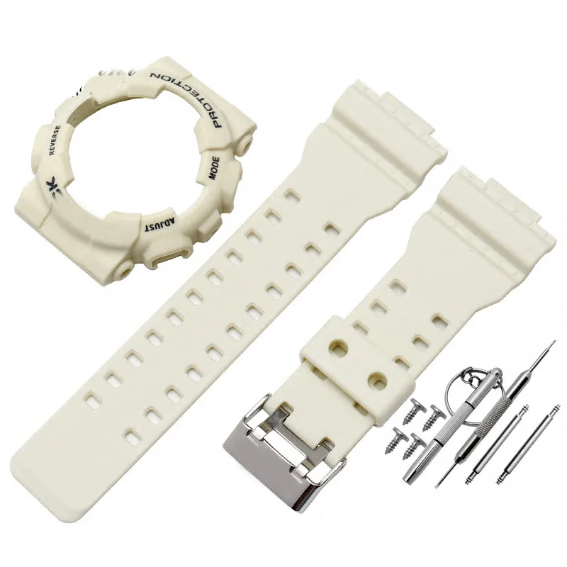 Полимерный ремешок для часов casio GD GLS GA120 GA-100 GA-110 силиконовый резиновый ремешок для часов спортивные часы ремешок и чехол для часов - Цвет ремешка: white black letters
