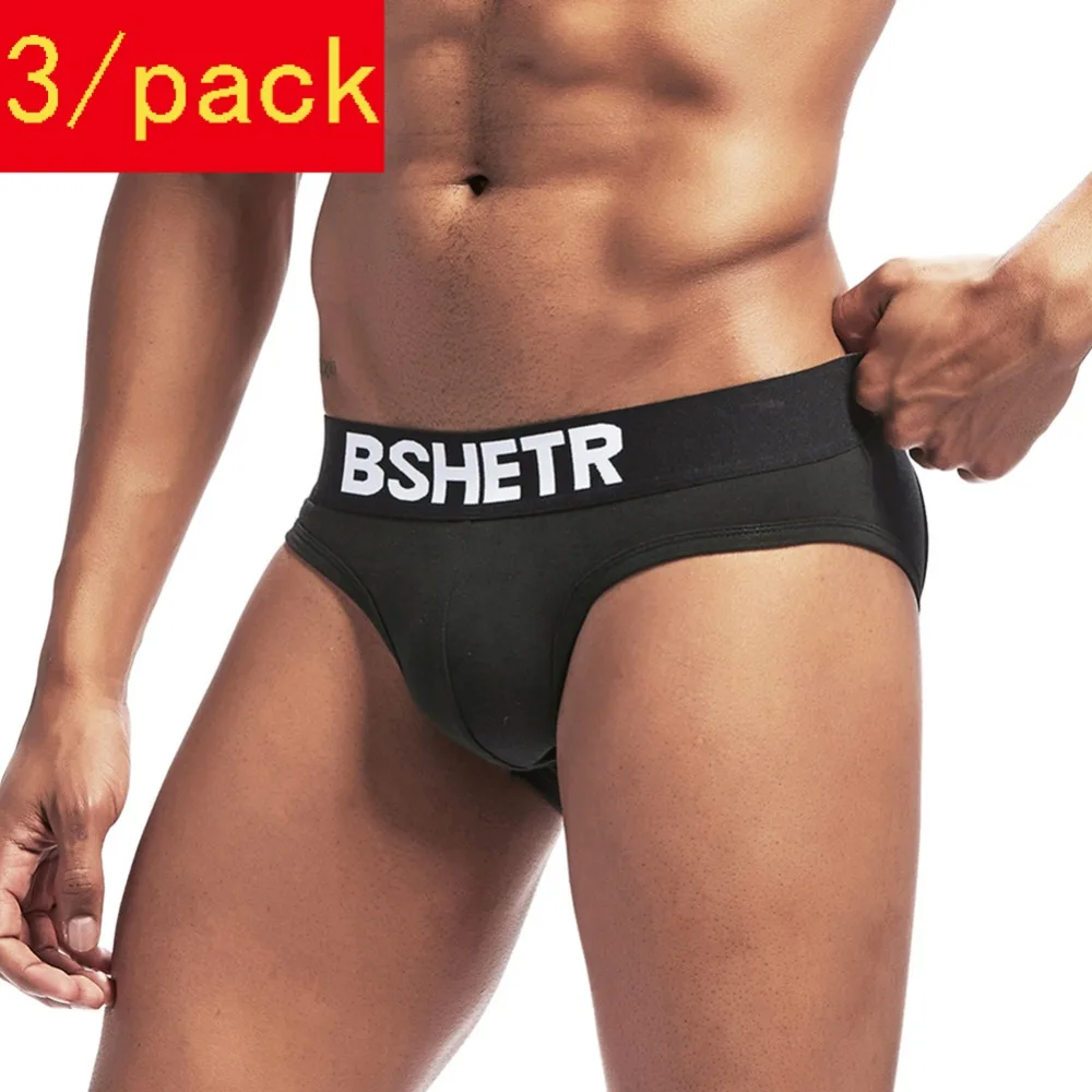 3 Pcs/lot New Men briefs thongs BSHETR brand men underwear sexy open back male g-strings soft cotton gay men's panties |
