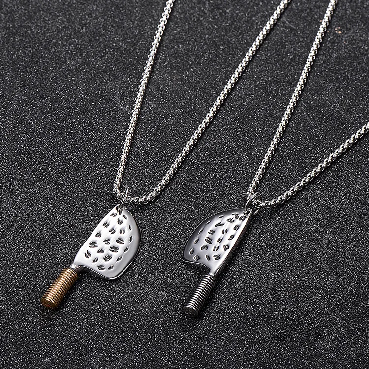 Punk Rock Two Tone Gold Color Titanium Stainless Steel Chef Kitchen Knife Pendants Necklace Men Personality Jewelry Dropshipping images - 6