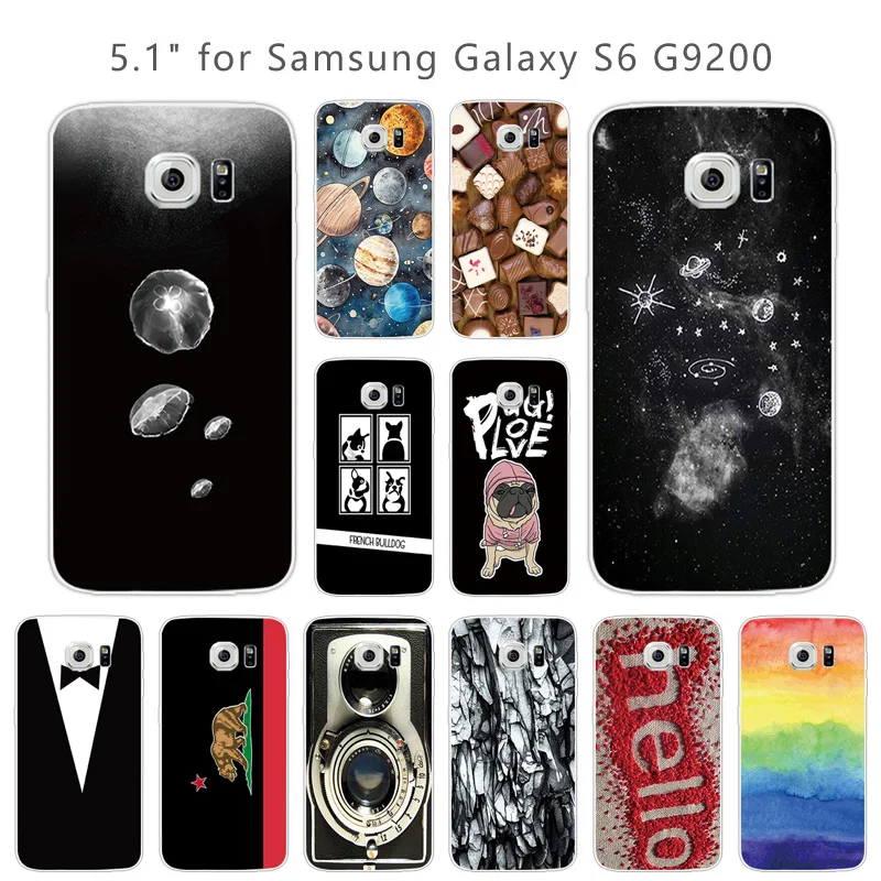 for Samsung S6 G9200 G920f G920i G920A Clear Soft Colorful Coque Silicon 5.1" Galaxy Black Back Matte Cover |