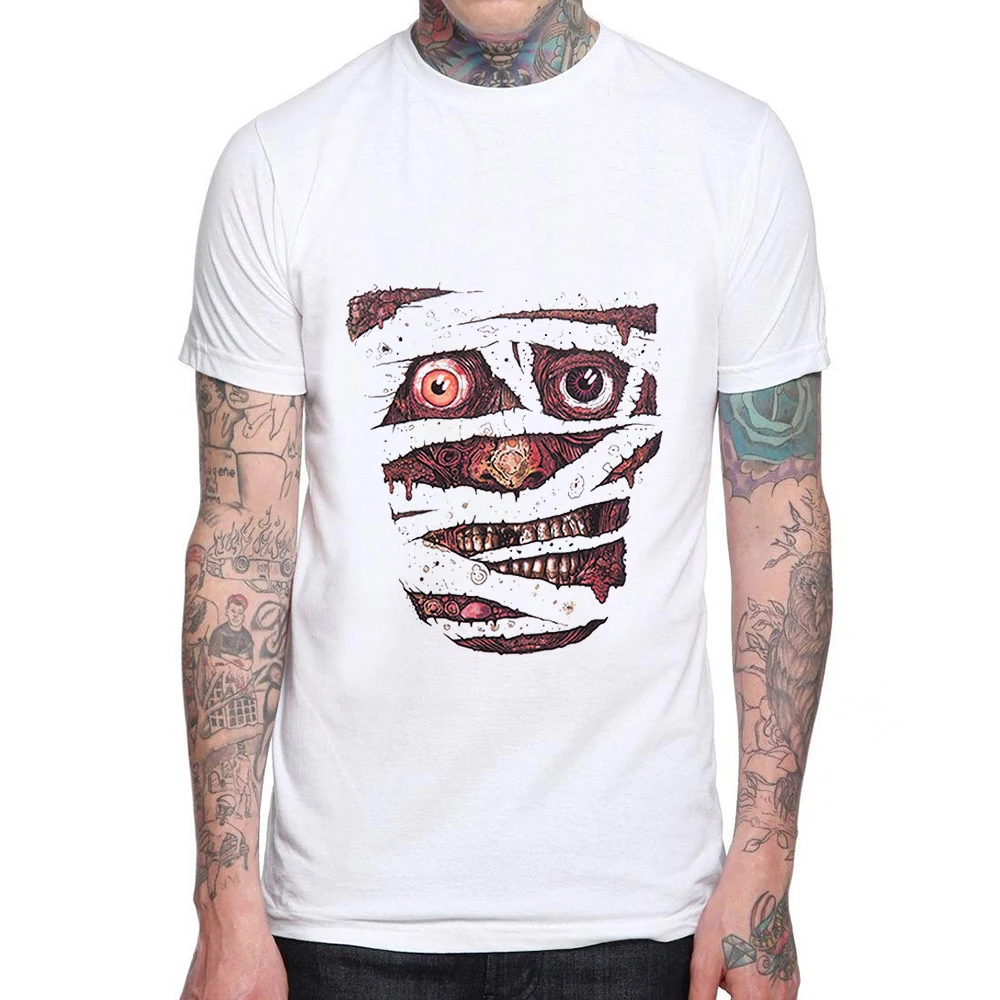 

Fashion Injured Demon Design Men T-shirt Short Sleeve Cotton White Man T shirts Zombie Printed Cool Hipster Mens Tee Shirts