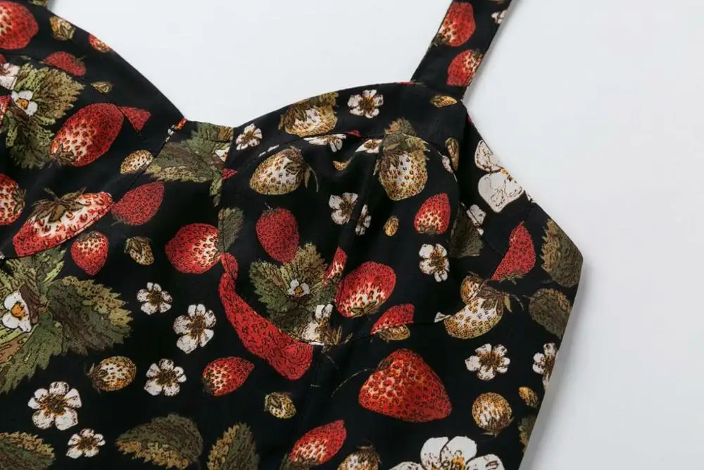 Bazaleas винтажное Черное Женское Платье с принтом клубники модное мини платье vestidos
