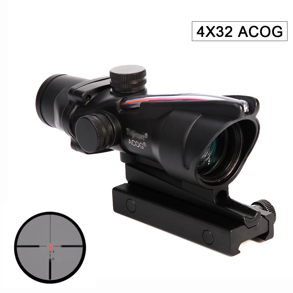 Тактический ACOG 4x32 Red Dot волокно оптический охотничьи прицелы прицел подходит 20 мм рейку Сетка страйкбол Коллиматорный прицел