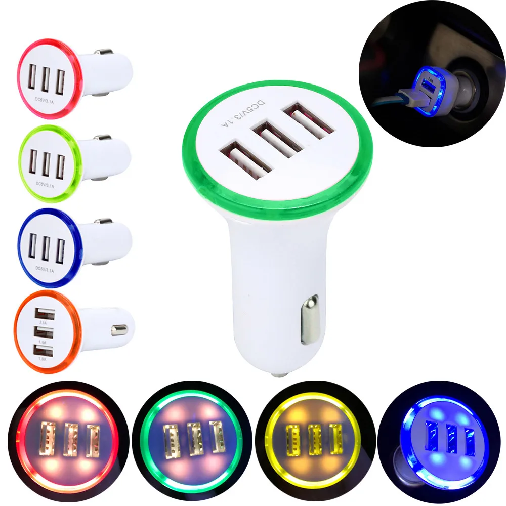 3 порта автомобильное зарядное устройство 3.1A LED USB адаптер гнездо быстрое Дата