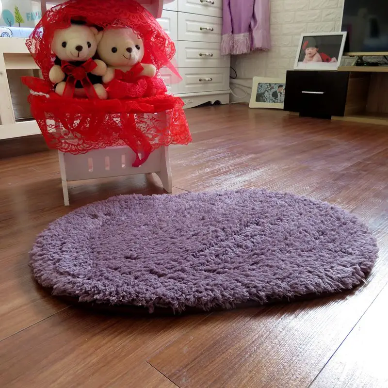 40X60CM Одноцветный Овальный ковер смешанный лохматый мягкие коврики для двери