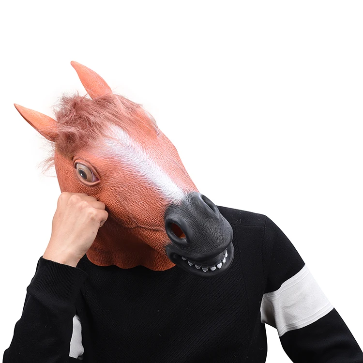 Полная голова маска лошадиной головы жуткая меховая грива латексная