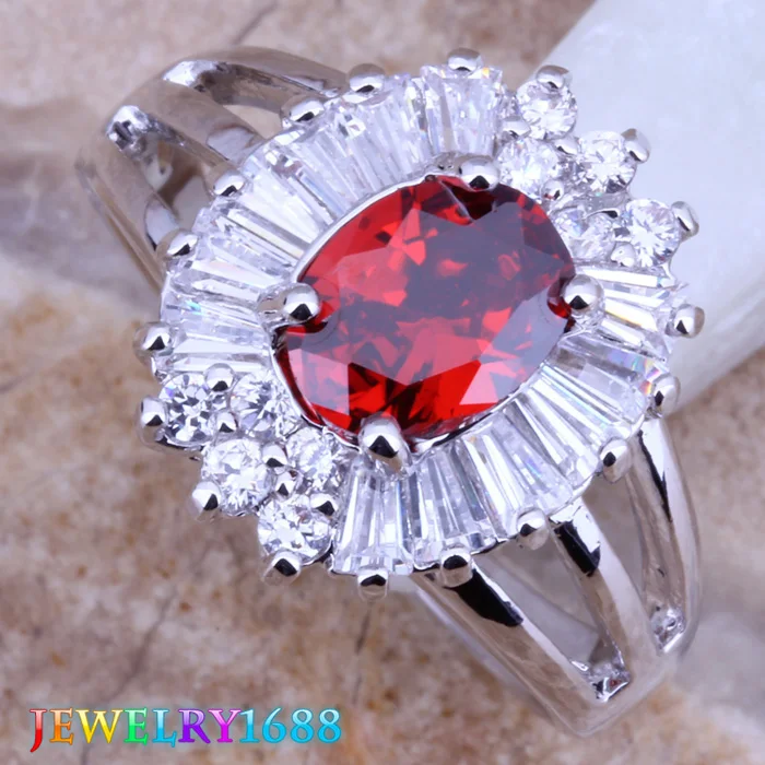 Tantalizing Red Garnet White CZ Silver Plated Ring Size 6 / 7 8 D551 | Украшения и аксессуары