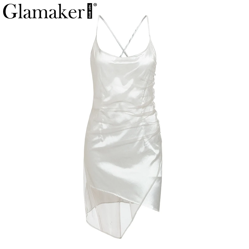 Женское Сетчатое мини платье Glamaker Белое Облегающее Платье на шнуровке с открытой
