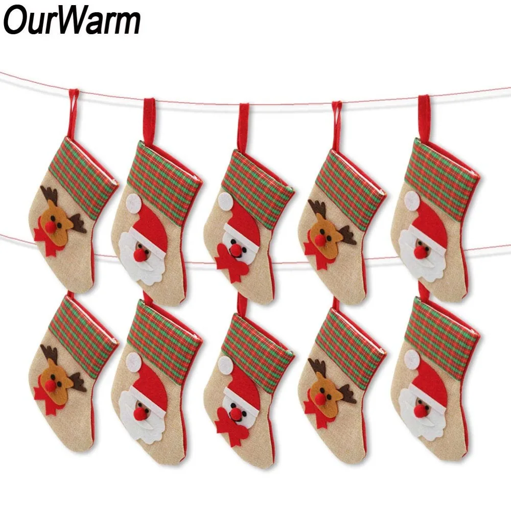 OurWarm 12 шт. Подарочный Рождественский чулок Санта-Клауса, сумка, украшения для рождественской елки, Новогодняя продукция, праздничные вечерние товары