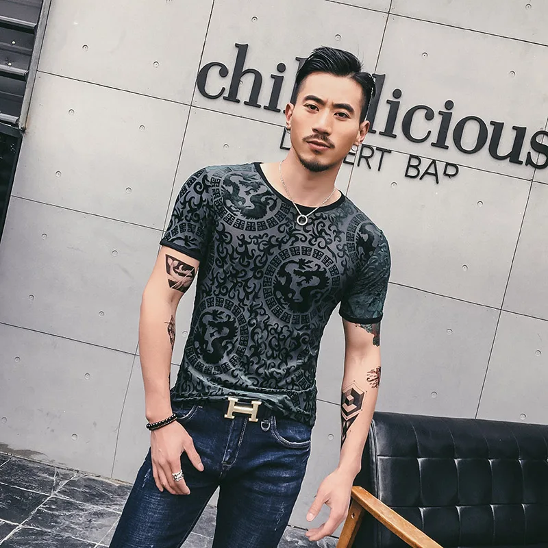 Мужские прозрачные футболки Social Club бархатные для мужчин с драконом Camisetas Hombre