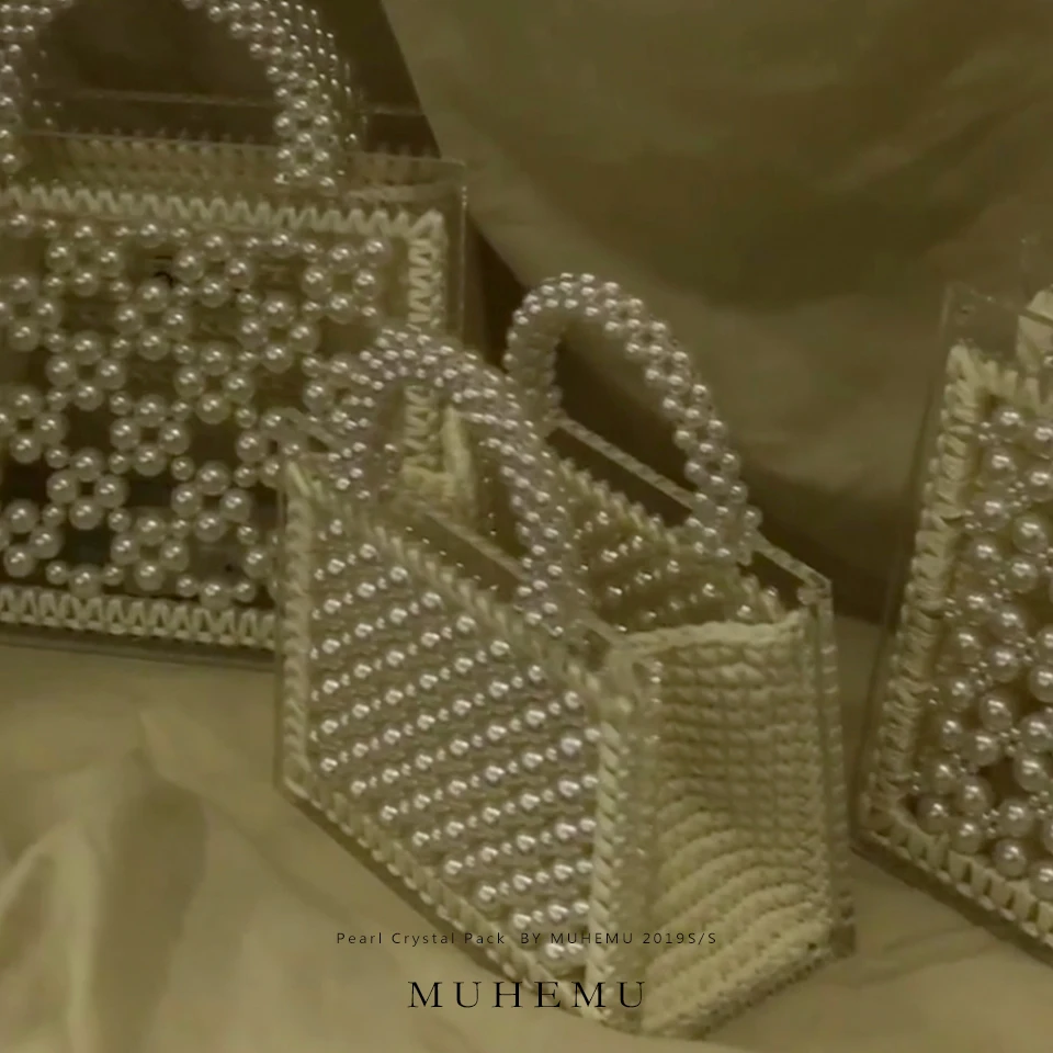 Женская сумка с жемчугом винтажная женская в стиле ретро ручками и бусинами 2019 |