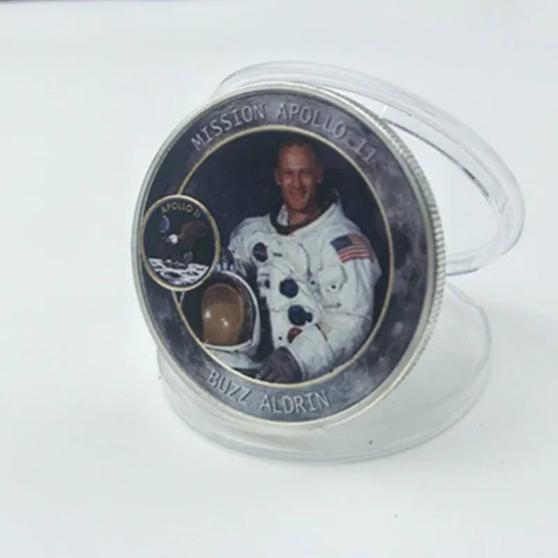 

5 Pcs The Mission Apollo 11 coin Neil Michael Buzz astronaut hero silver plated 40 mm Lunar Probe Project moon decoration coin
