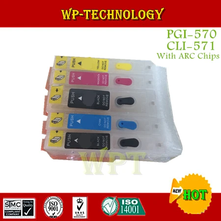 

5PK Empty Refillable cartridge suit for PGI570 CLI571 . suit for Canon MG5750 5751 5752 5753 6850 6851 6852 6853 7750 .With ARC