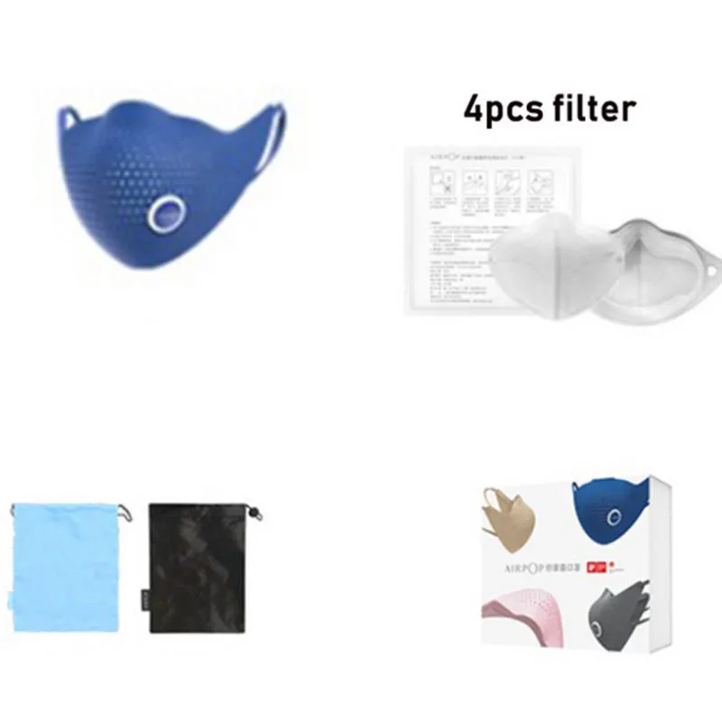 Blue 4 шт. фильтр с маской Xiaomi AirPOP Air Wear PM0.3/PM2.5 анти-Дымчатая маска для лица регулируемые Уши висячие мягкие маски для лица 4 цвета h30 - Цвет: Blue