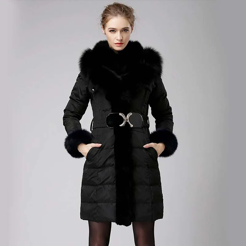 Зимняя куртка женская 2018 Женская парка с натуральным лисьим меховым воротником
