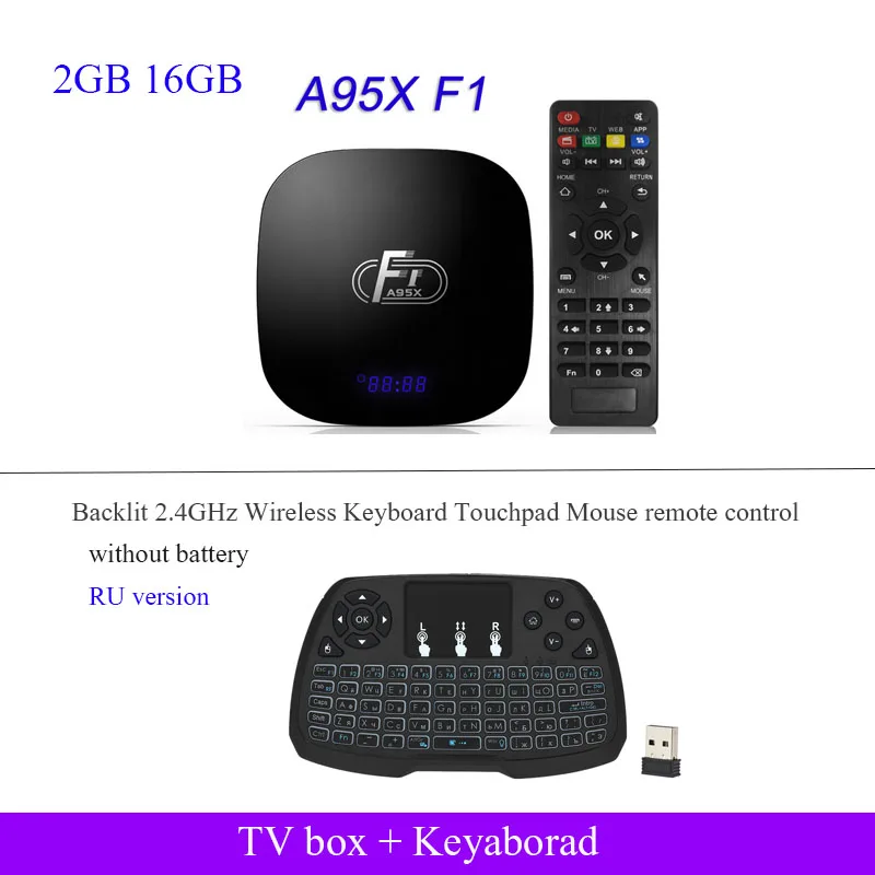 16G box RU keyboard Смарт ТВ приставка A95X F1 Android 8,1 ТВ приставка Amlogic S905W приставка пульт дистанционного управления четырехъядерный VP9 H.265 2 ГБ/16 ГБ 2,4G WiFi HD коробка - Цвет: 16G box RU keyboard