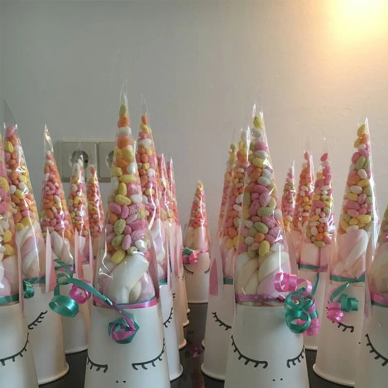 

50pcs Clear Cellophane Candy Cone Cookie Biscuit Packaging Bag For DIY Wedding Birthday Party Favors Halloween Christmas Treats