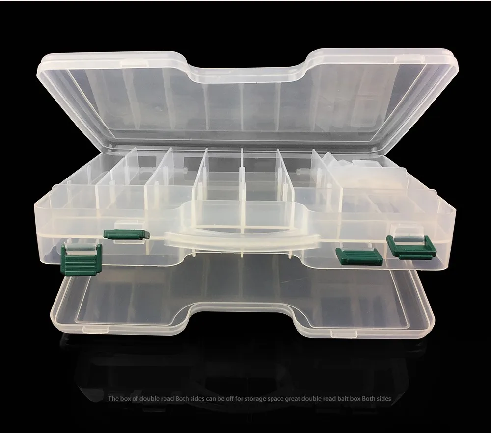 29.5*19*6cm Big Clear Plastic Fishing Tackle Boxes Double Sided 14 Slots Case Bait Tool Universal Fishing Lure Box Accessories