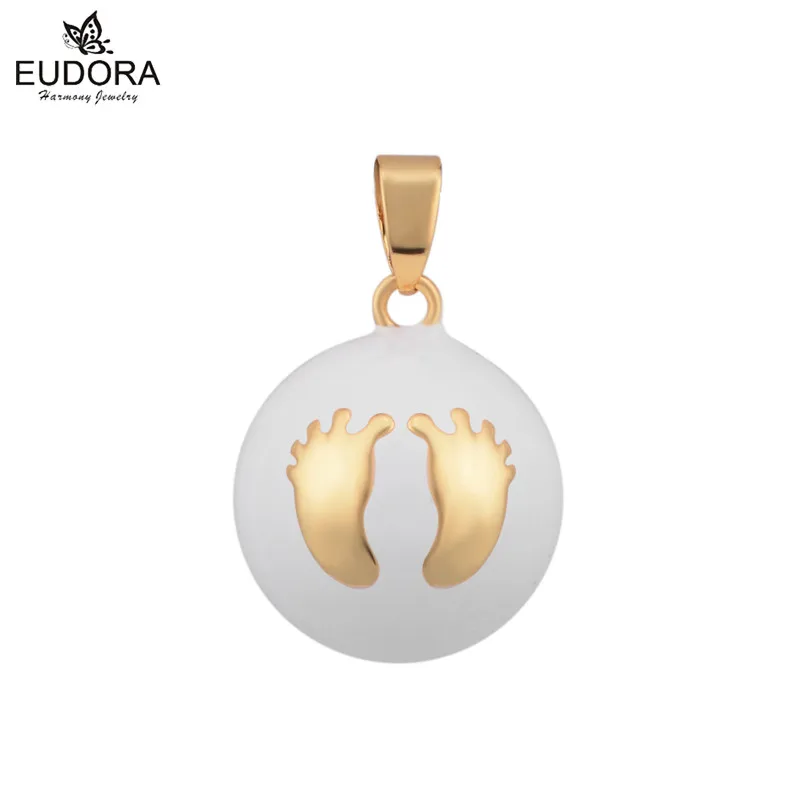 Белое золотое детское ожерелье с подвеской-погремушкой изображением ангелов