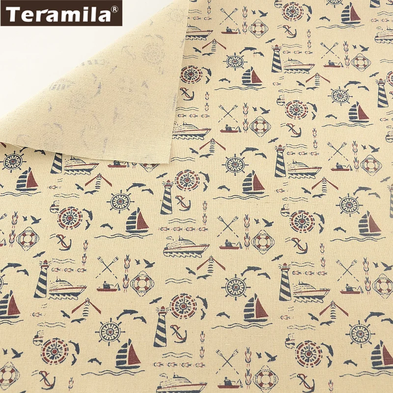 Sea Anchor TERAMILA Beige Cotton Linen Fabric Sewing Material Tissu Tablecloth Pillow Bag Curtain Cushion Home Textile|cotton linen fabric|linen