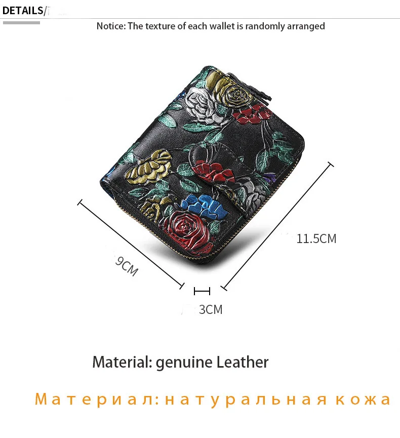 Женский небольшой кошелек на застежке-молнии, держатель для кредитных карт с цветочным принтом, кошелек из натуральной кожи, Женский кошелек с карманом для монет