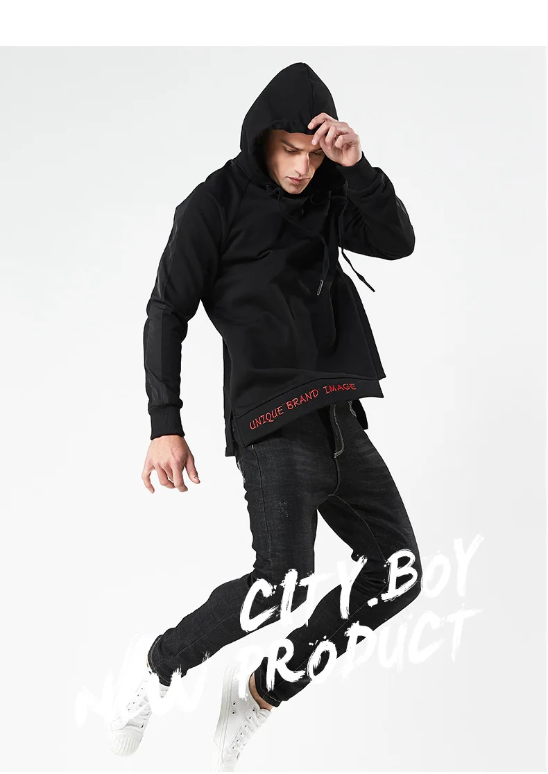 NXH 2019 new men sport long sleeve hoodie top with letters embroidery casual sweatershirt Cotton hip hop mens hoodies Black dark | Мужская