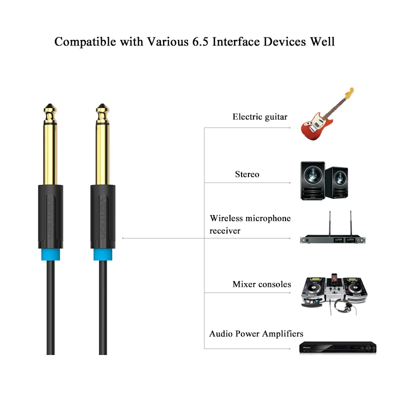 Vention 6.5mm Jack Audio Cable 6.35 Jack Male to Male Aux Cable 1m 2m 3m 5m 8m 10m for Guitar Mixer Amplifier Bass images - 6