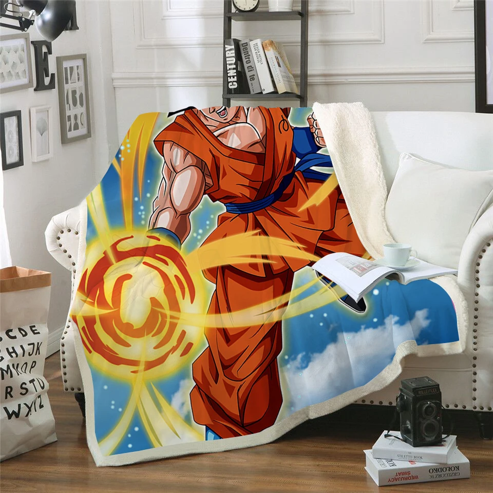 Одеяло на искусственном меху с принтом Dragon Ball, одеяло на диване, одеяло для путешествий, постельные принадлежности, бархатное плюшевое одеяло-покрывало