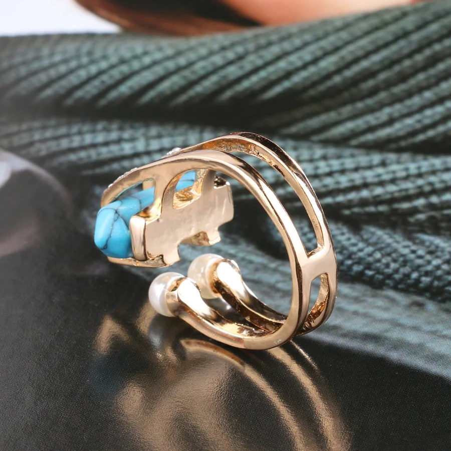 Богемные кольца золотого цвета для женщин винтажные двойные с искусственным