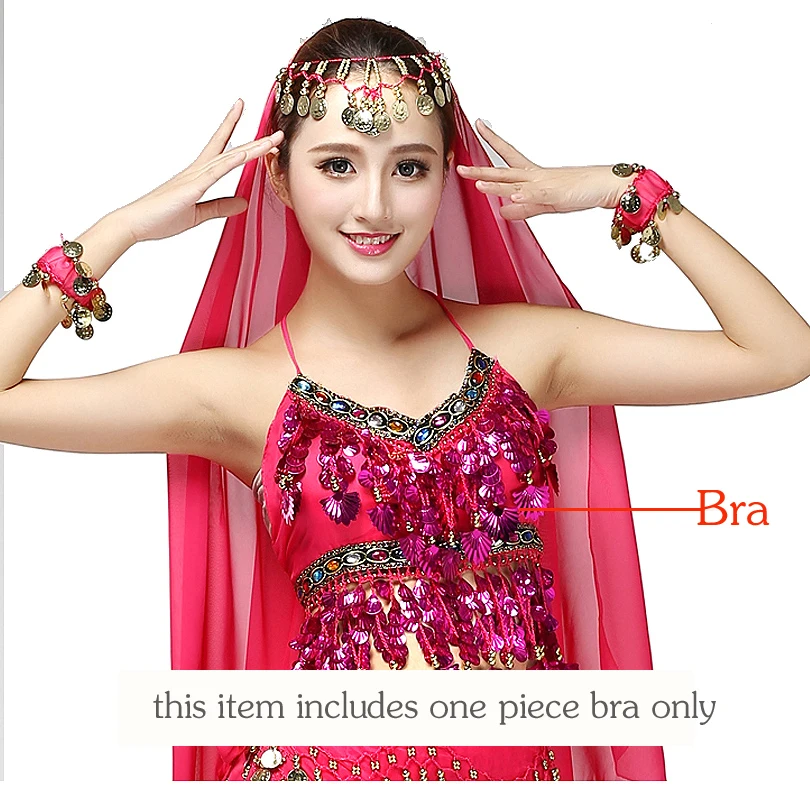 

Ladies Oriental Belly Dance Costume Bra Indian Dance Tops Festival Halloween Performance Outfits Sequin Party Chiffon Halter