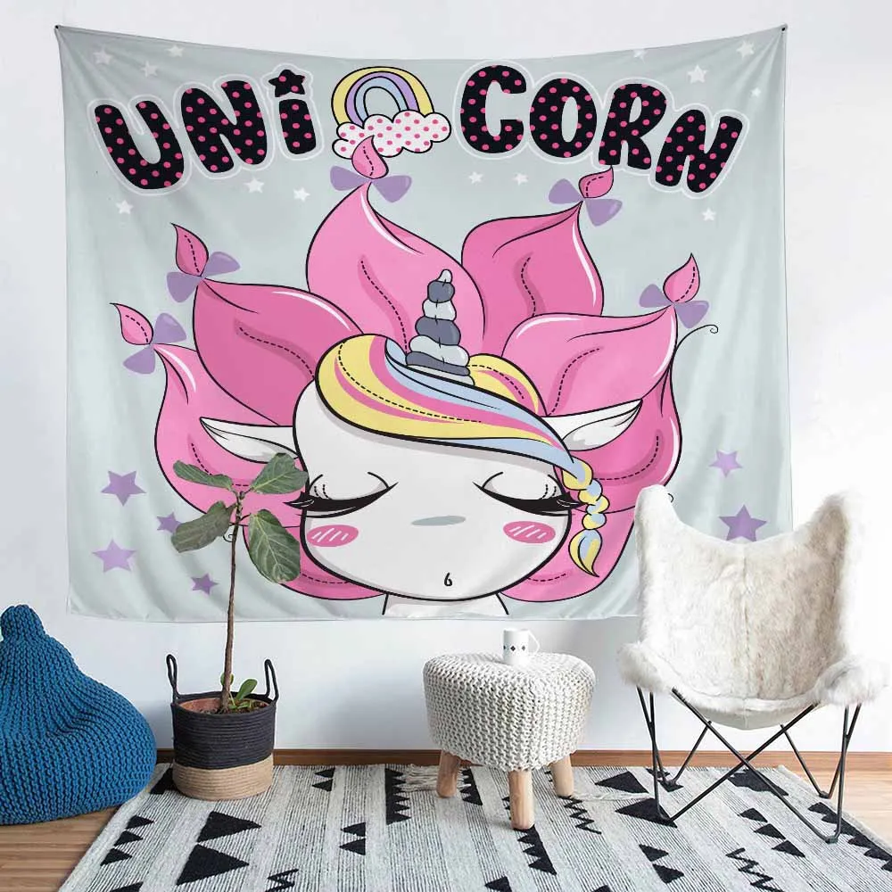 Розовый Настенный Ковер с изображением единорога для девочек Декоративный